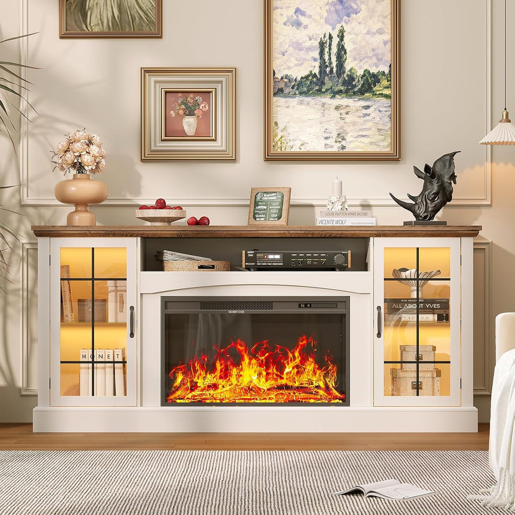 2-in-1 Multifunctional Fireplace TV Stand with 30" Removable Electric Fireplace, 70" Farmhouse Entertainment Center