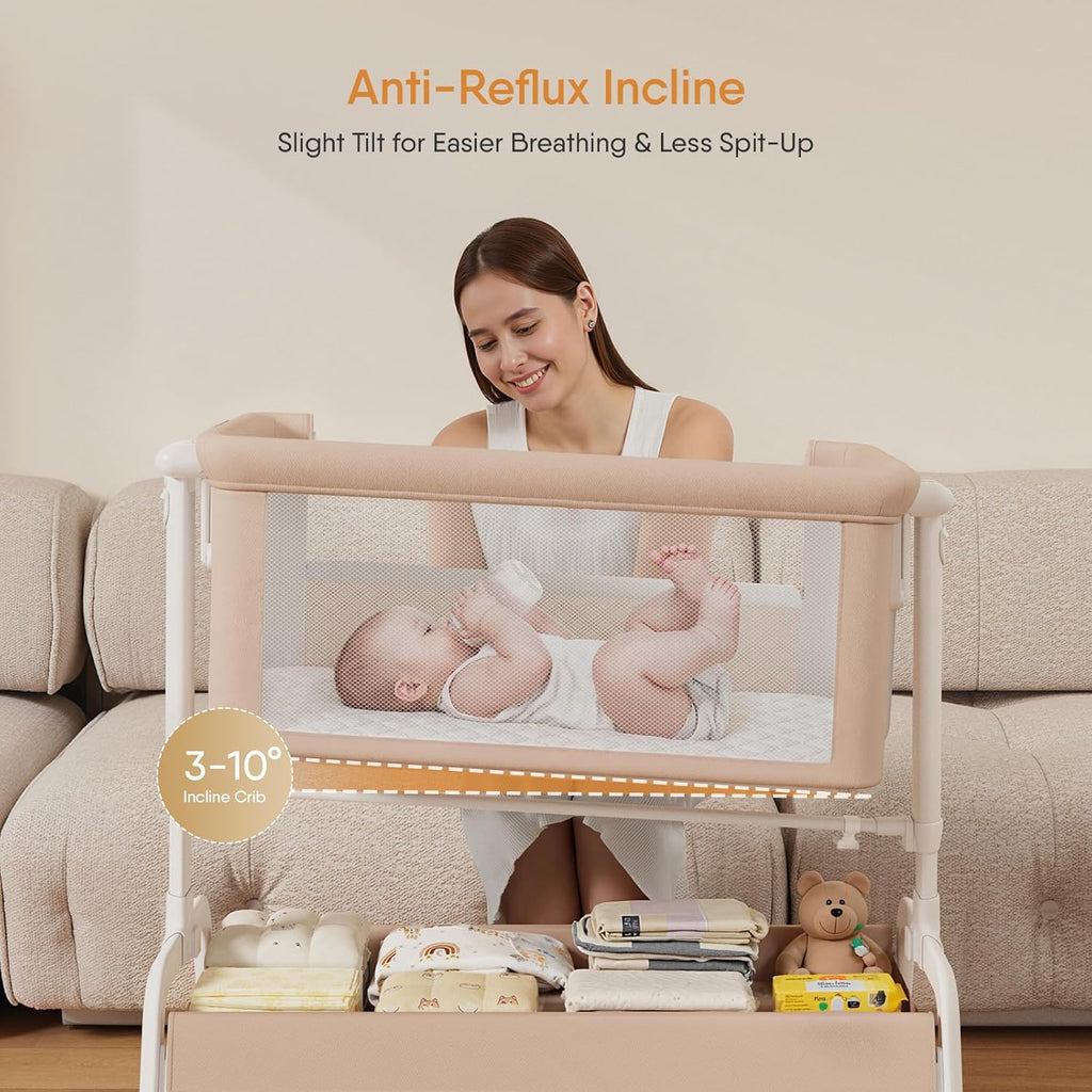 3-in-1 Baby Bassinet, Rocking Bassinet & Bedside Sleeper for Newborn Baby | 6-Level Height, Comfy Mattress