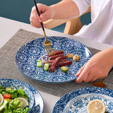 Porcelain Dinnerware Sets Service for 4, 12 pcs Hand drawn Plates and Bowls Sets, Handmade Ceramic Dish Set