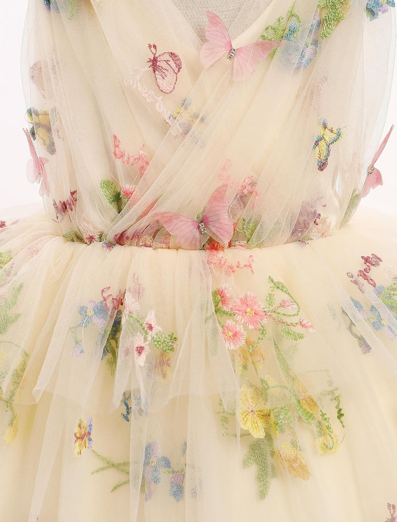 Toddler Girls Butterfly Birthday Dress Rainbow Tulle Formal Wedding Party Ruffle Tutu Dresses Photo Shoot