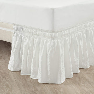 Ruched Ruffle Elastic Easy Wrap Around Bed Skirt Single Off White - Bed Skirt - Dust Ruffle