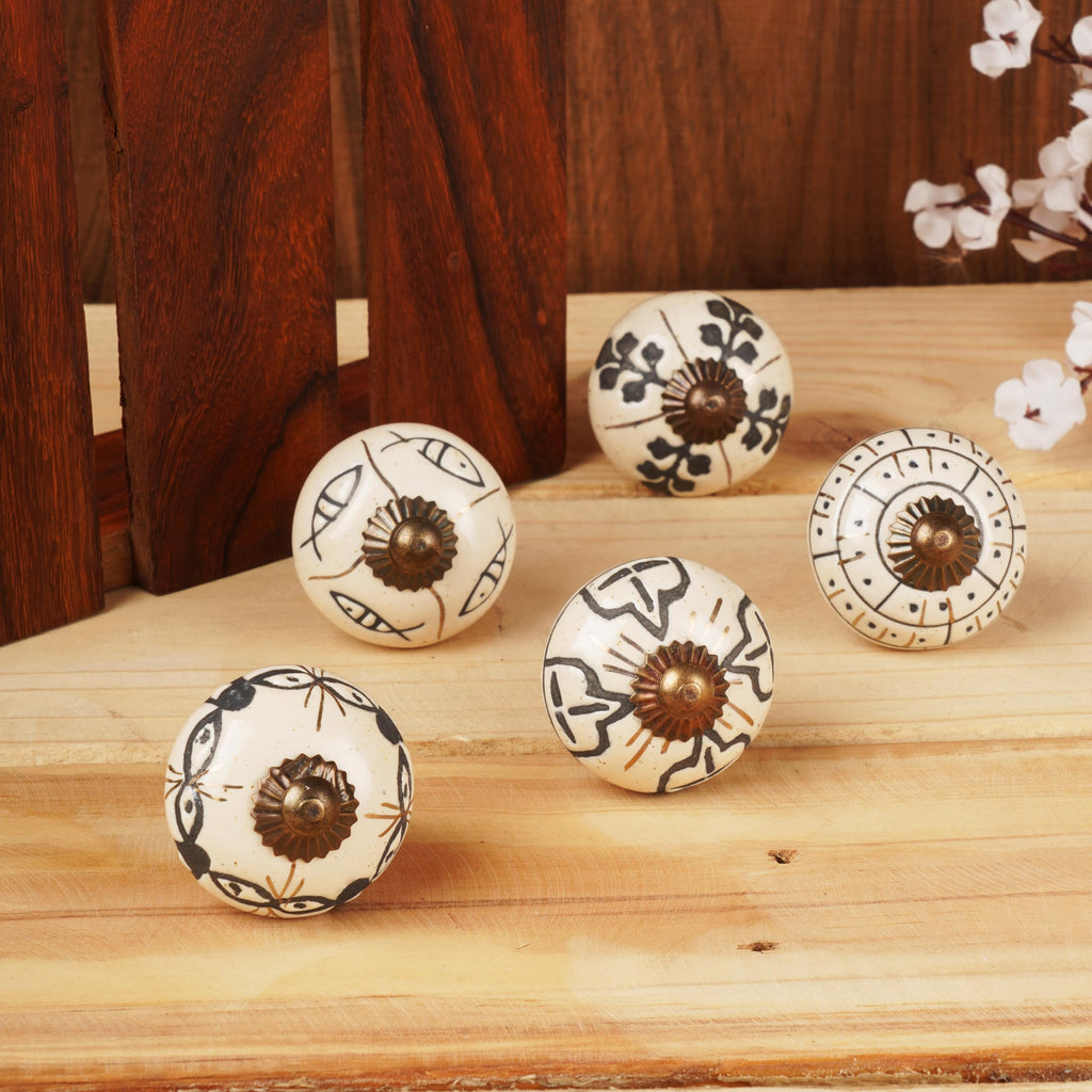 12 Off White Ceramic Cabinet Knobs, Handmade Drawer Pull Handles Set