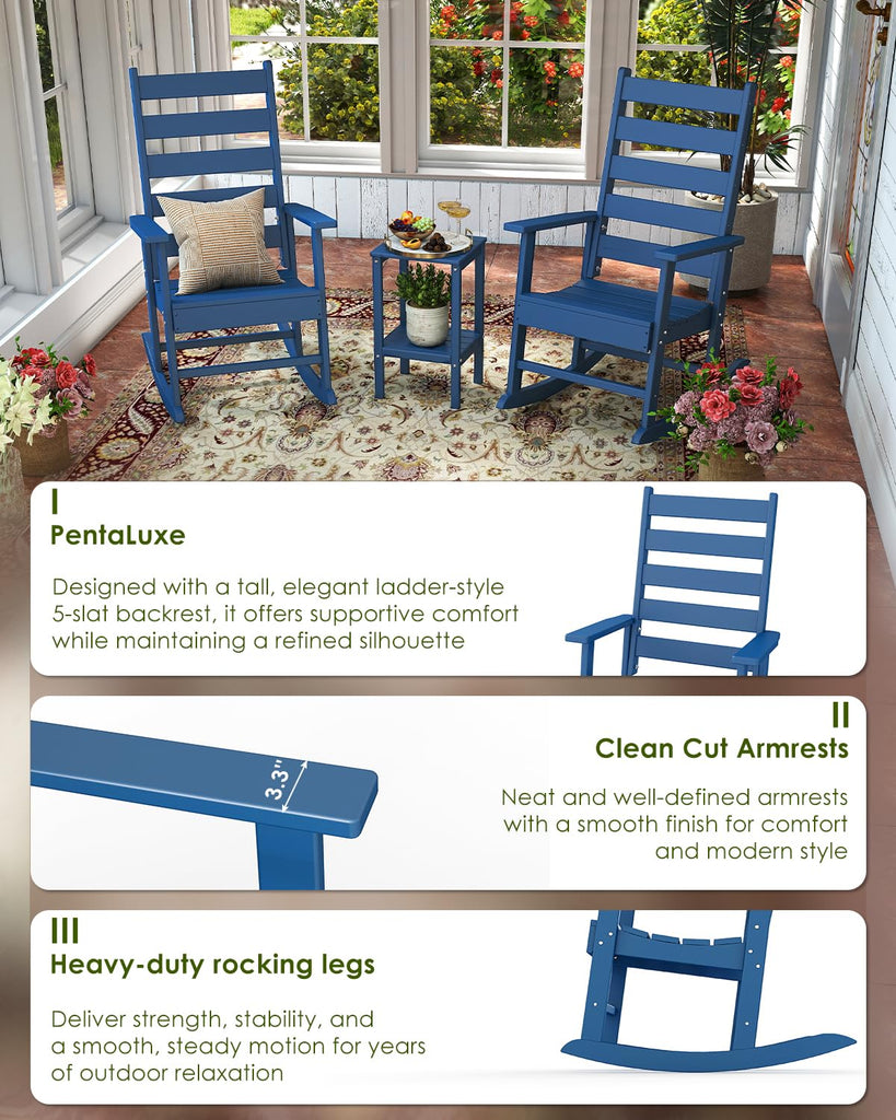 Outdoor Rocking Chairs Set of 4, HDPE Porch Rockers, Blue