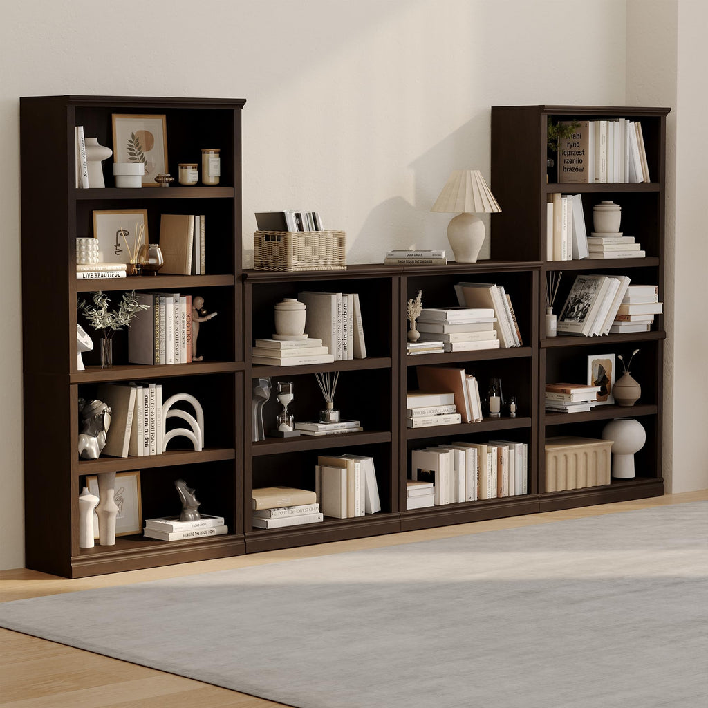 5-Shelf Tall Bookcase Wooden Bookshelves 33in Wide Floor Standing Display Storage Book Shelves 70 in Dark Cherry