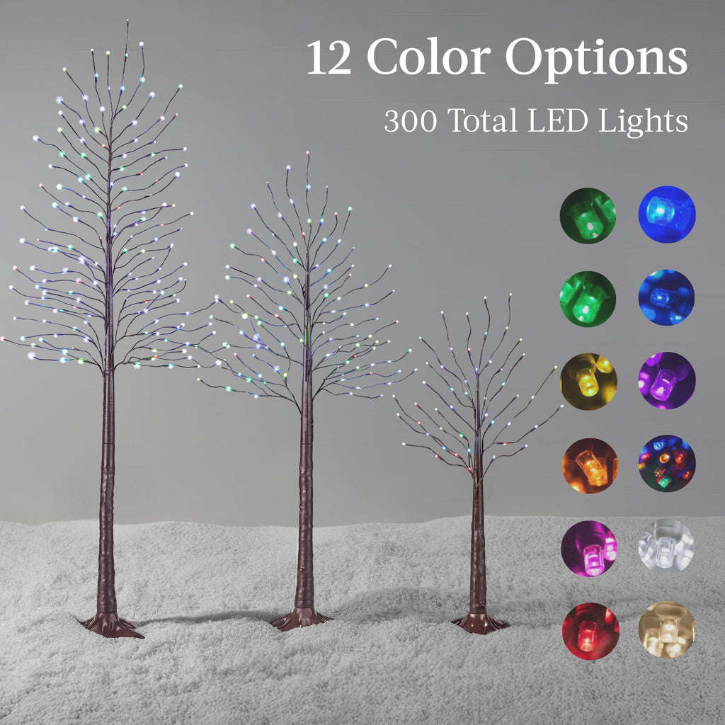 4ft, 6ft and 8ft Lighted Birch Tree, 3Pk w/LED Lights, 12 Color Options w/Warm White, Festival, Party, Holiday