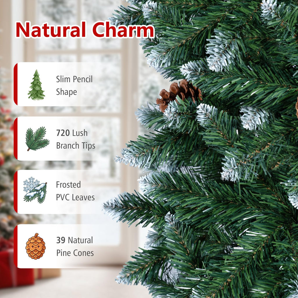 7.5 FT Artificial Christmas Tree, Slim Pencil Xmas Tree
