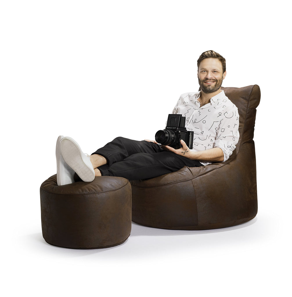 Dotcom Cuba Pouf Collection Contemporary Faux Suede Upholstered Round Pouf/Ottoman, Brown