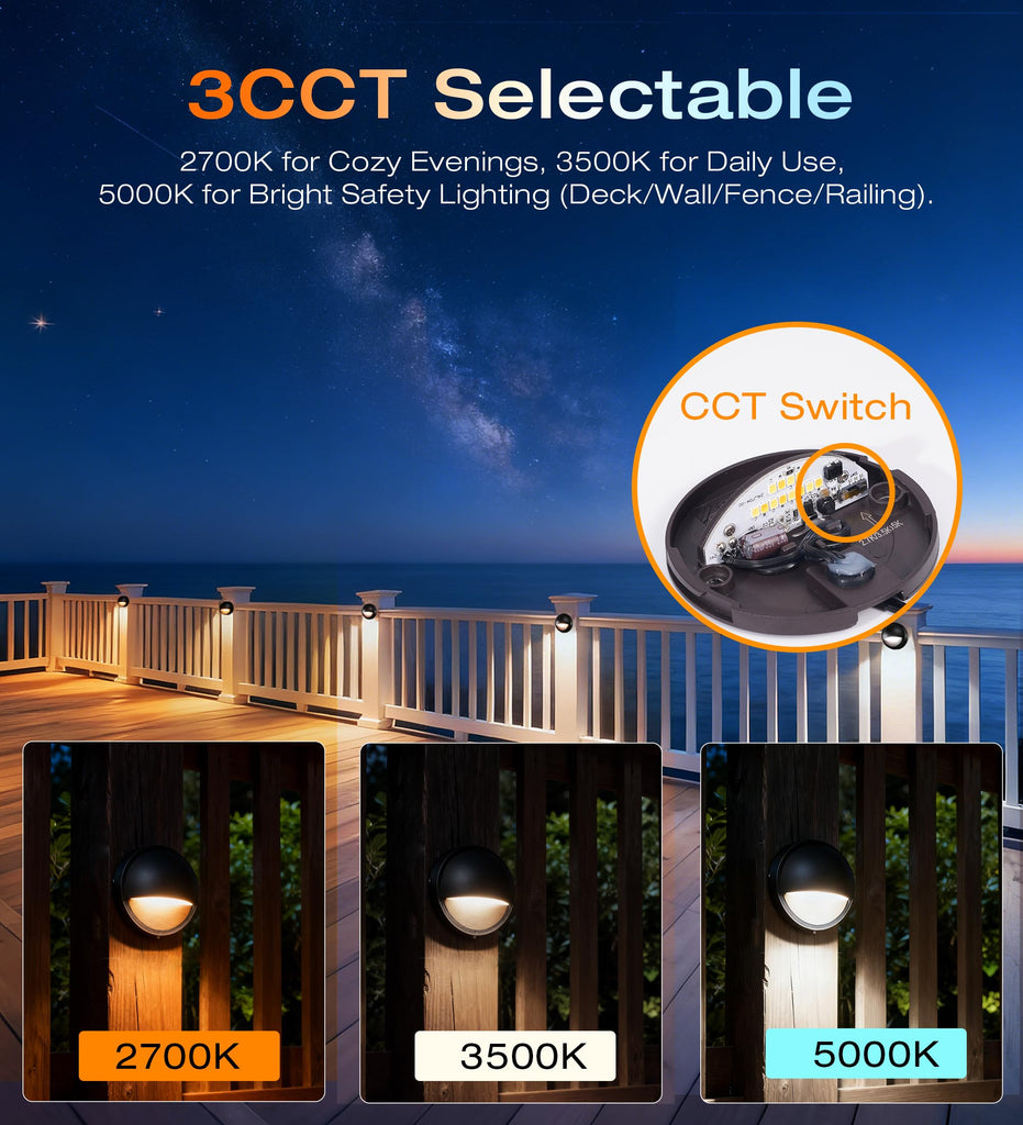12 Pack] 3CCT Low Voltage LED Deck Lights Outdoor,2700K/3500K/5000K Selectable,Landscape Step Stair Railing Fence