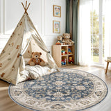 8ft Round Area Rugs for Living Room: Non-Slip Washable Vintage Soft Large Circle Rug - Soft Low Pile