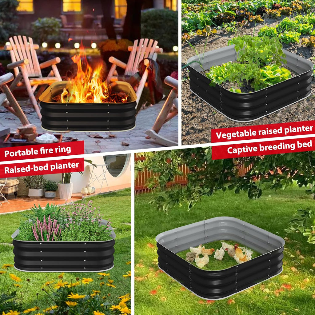 Fire Pit 36 Inch, Height 11.5 Inch, Square Galvanized Steel Fire Pit for Outside, Heavy Duty Steel Fire Pits In-Ground