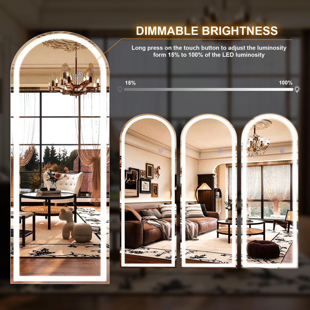 26"X68" LED Arched Full Length Mirror, Floor Mirror with Lights