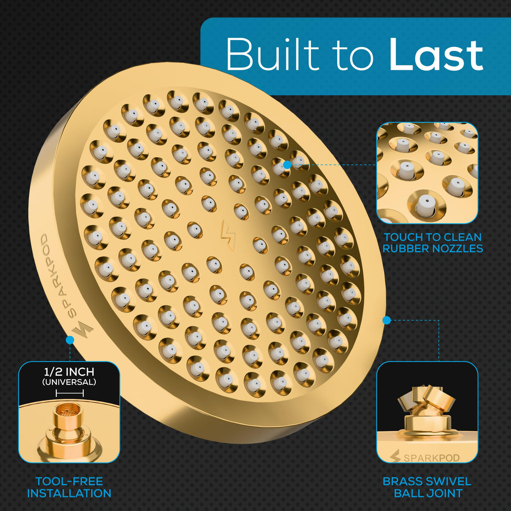Rain Shower Head, 6 Inch Round, Egyptian Gold Finish
