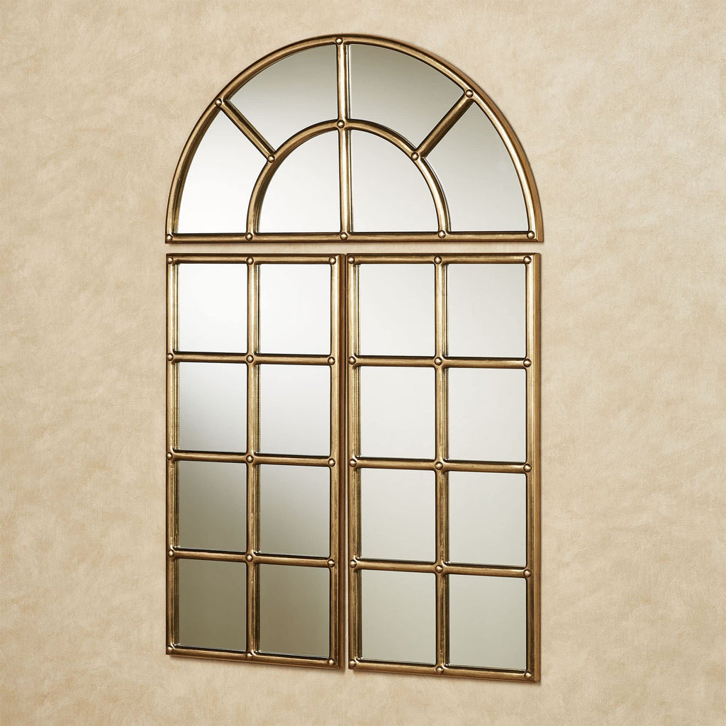 Passage Arched Windowpane Style Wall Mirror Set - Aged Gold - Set of Three - Large Decor to Hang, Foyer