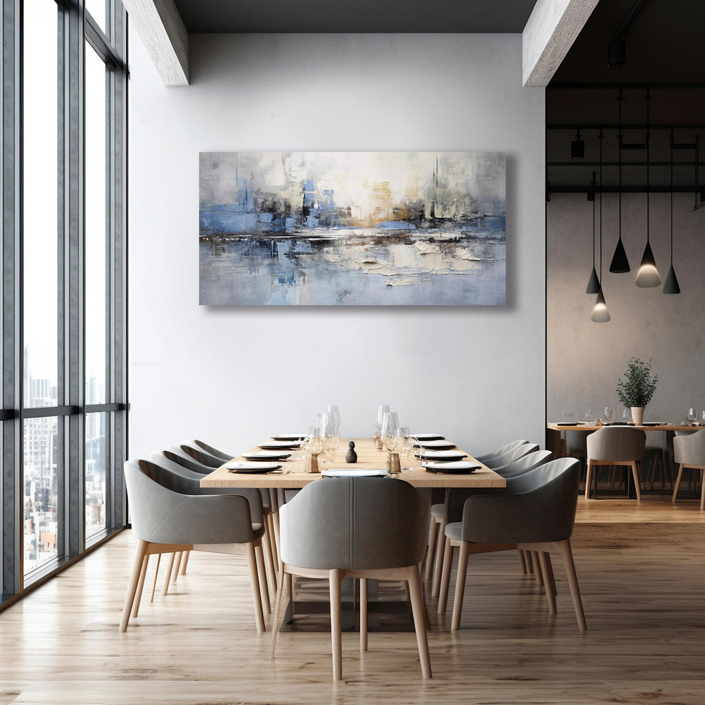 Abstract Wall Art Wall Decor Blue and Gray White Modern Canvas Wall Paintings Abstract Artwork Bedroom Bathroom