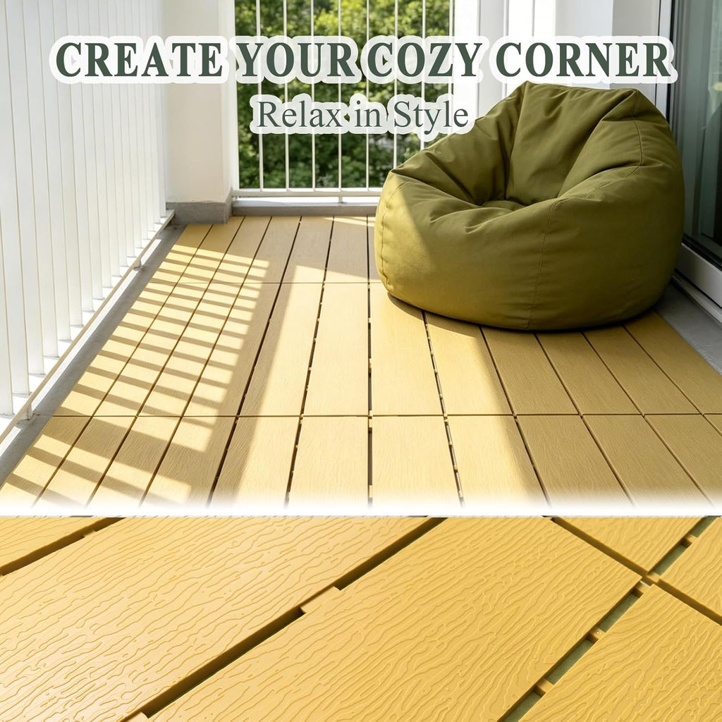 Plastic Interlocking Deck Tiles 24"x13"(6-Pack) Outdoor Patio Flooring, Waterproof All-Weather Decking for Balcony