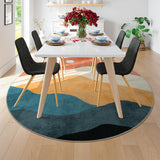 Mountain Round Rugs 8ft, Abstract Circle Rug for Living Room Non Slip Washable Bedroom Area Rug, Sof