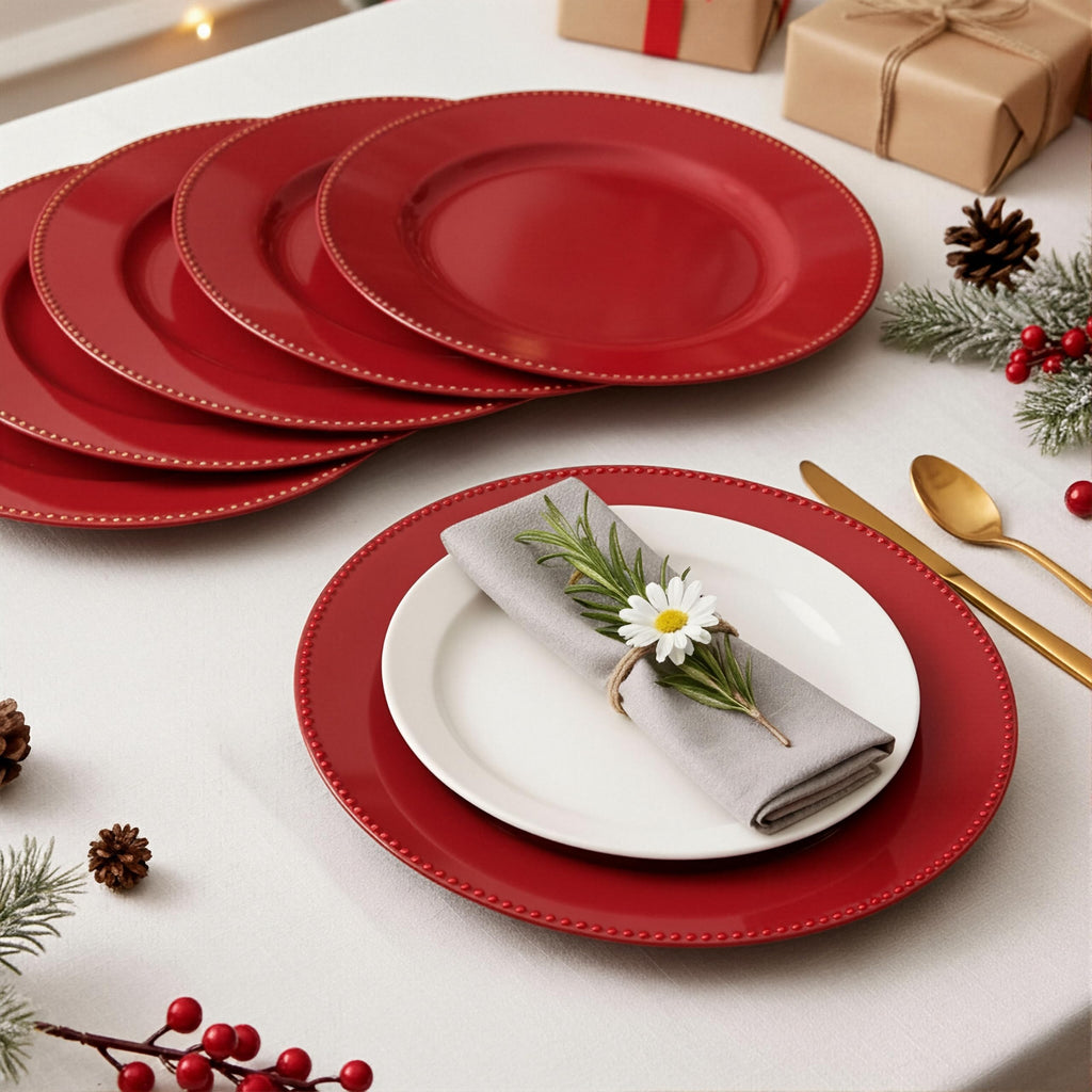 6 Pcs Christmas Charger Plates 13" Plastic Charger Plates with Beaded