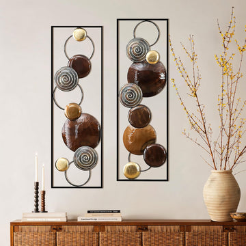 Metal Wall Art, Abstract Wall Decor Brown, 36"x12" - Set of 2