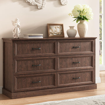 Farmhouse 6 Drawer Dresser, 55" Brown Dresser with TV Stand