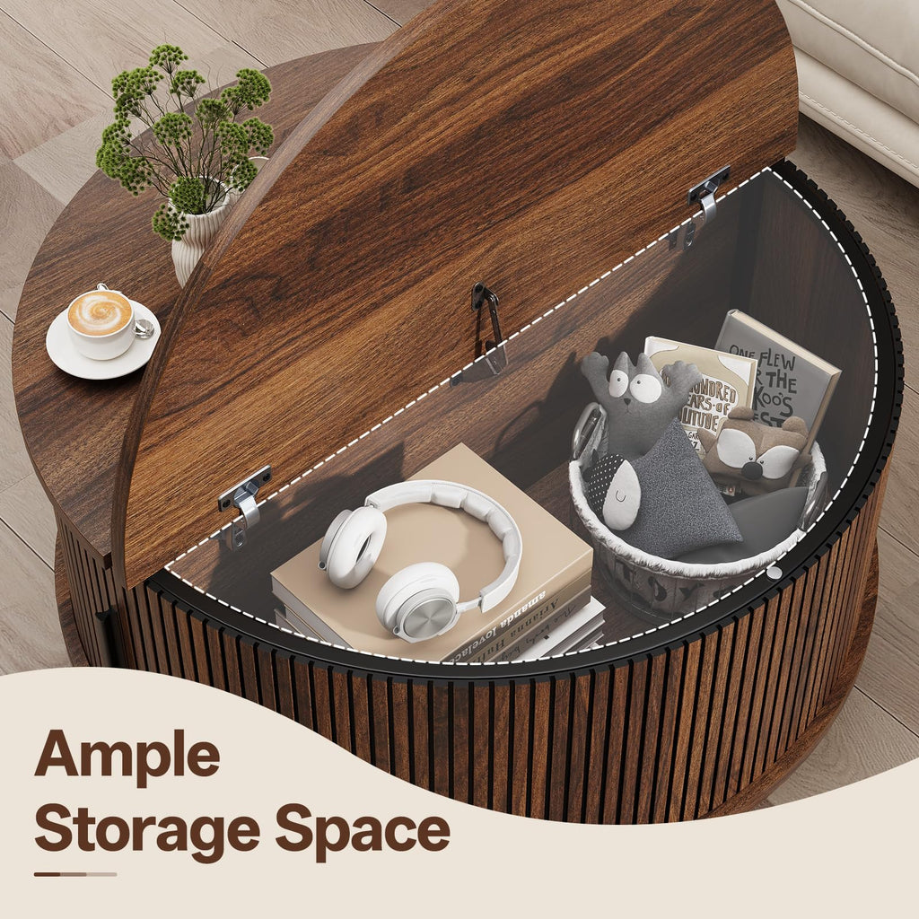 Round Coffee Table with Storage, 31.5", Walnut