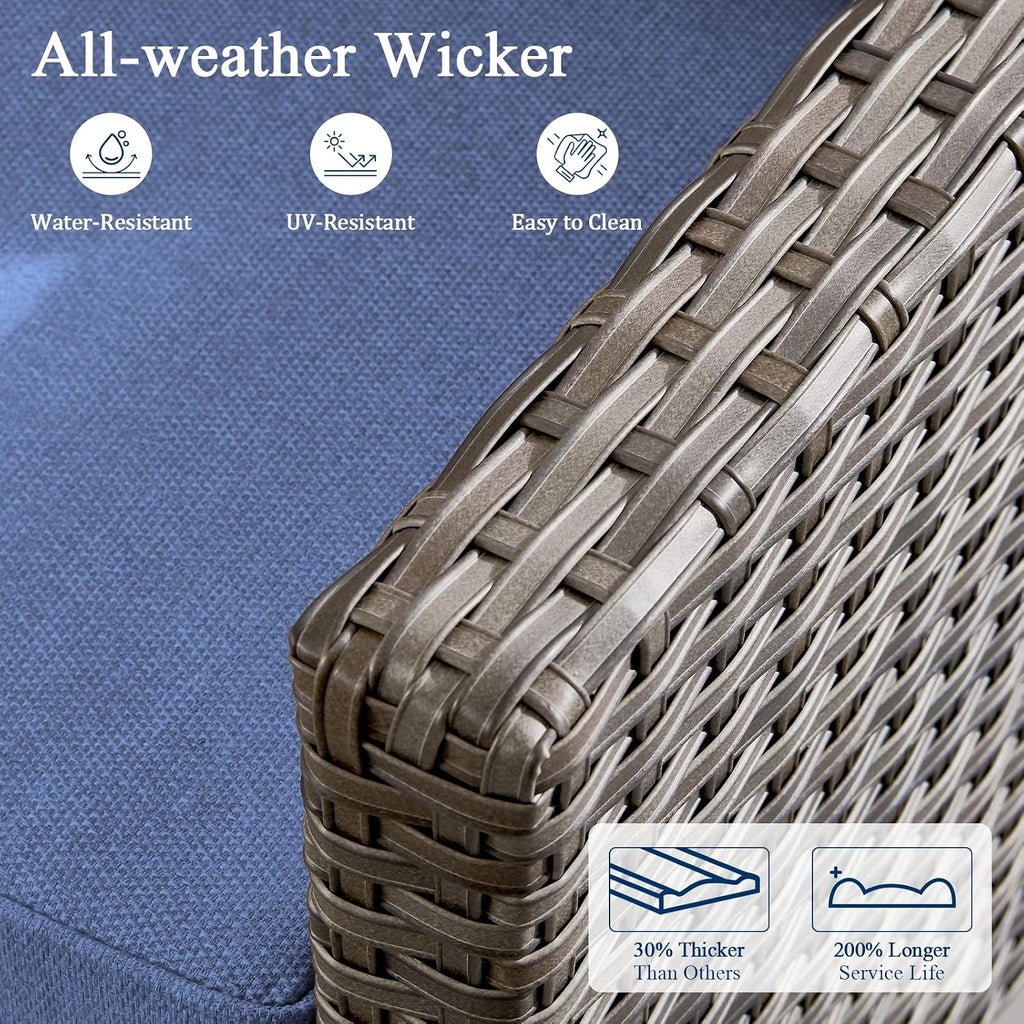 Luxury Patio Furniture Sofa Set - 8 Pieces All Weather Wicker Outdoor Couch and High Back Swivel Rocker Patio Chairs