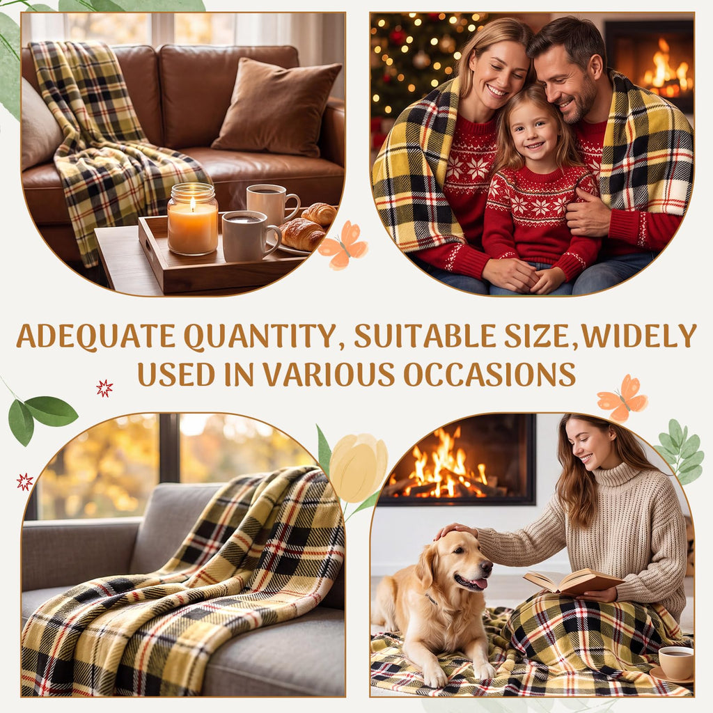 10 Pcs Fall Plaid Throw Blanket Flannel Blanket Bulk, 50"x60"