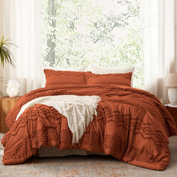 Terracotta Tufted Comforter Set, 3 Pieces King Boho Bedding Set