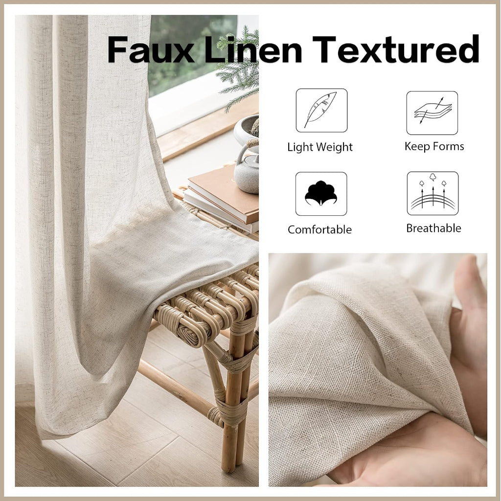 Extra Wide Pinch Pleated Curtains 84 Inch Length Natural Linen Semi Sheer Pleated Drapes with Hooks Light Filtering