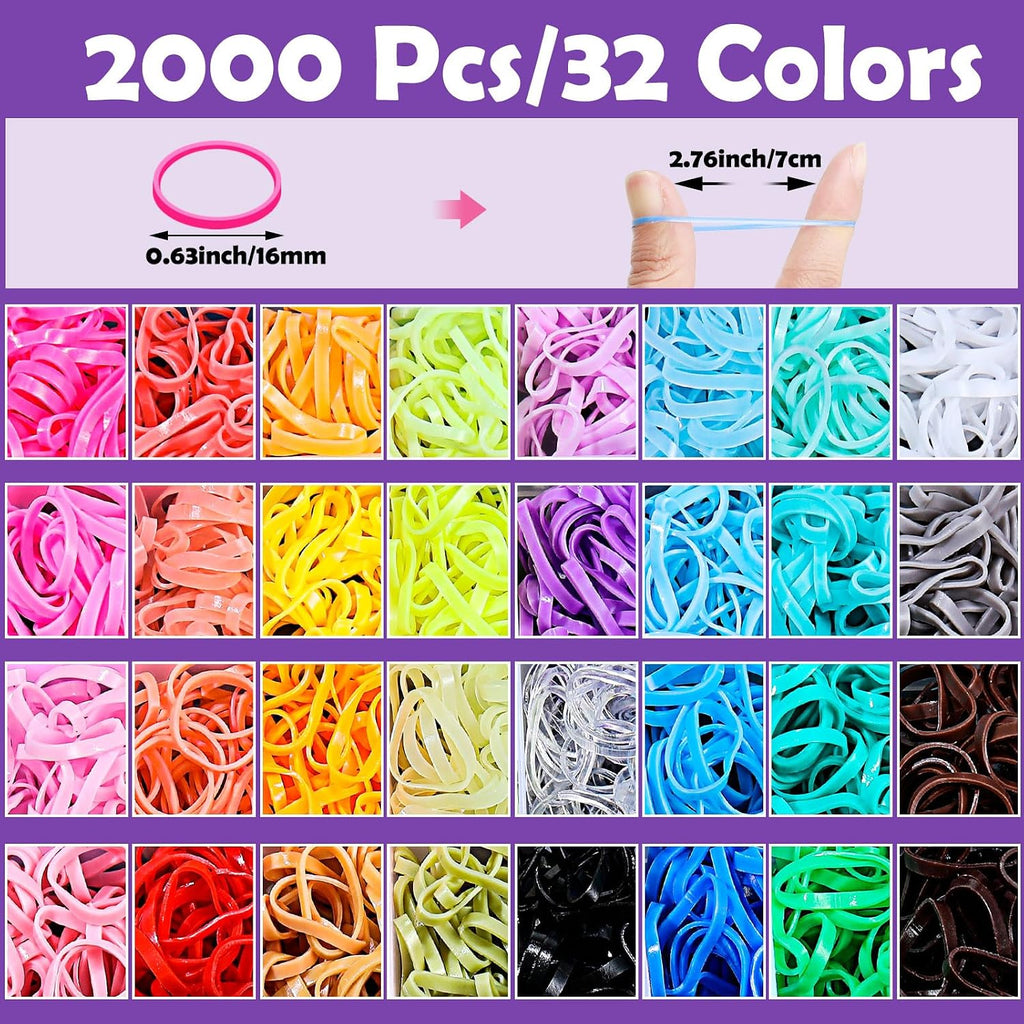 32 Colors Small Hair Rubber Bands with 16 Styling Tools, 2000 Pcs Elastic Girl Baby Hair Ties, Mini Bands
