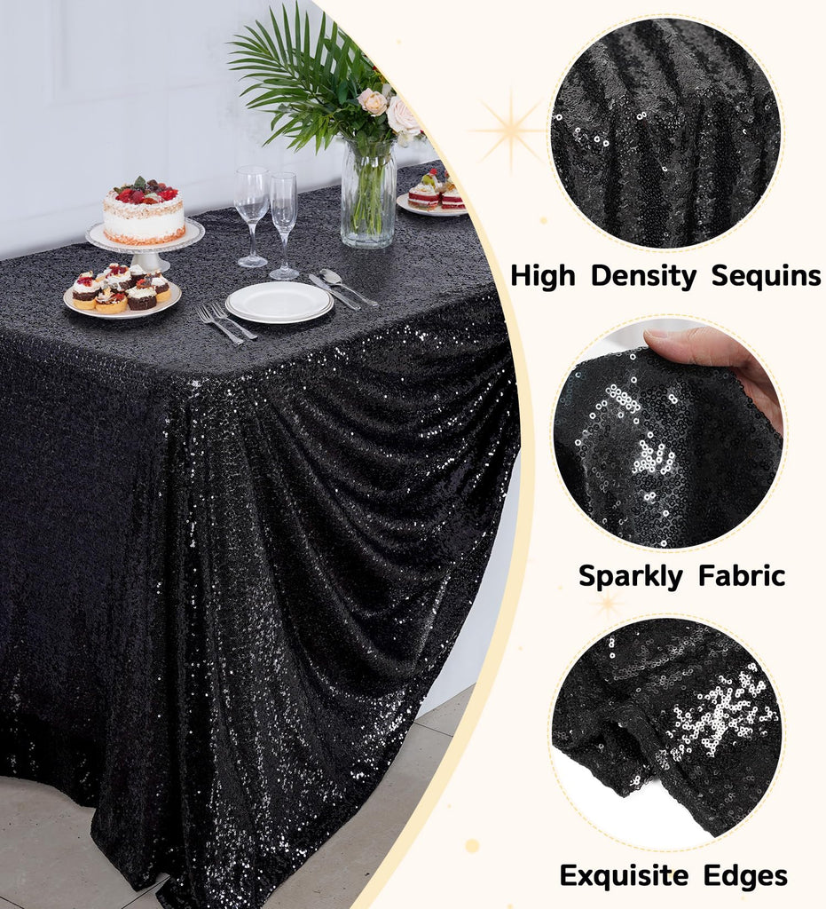 90" x 132" Black Rectangle Sequin Tablecloth for Party Dinner Banquet Festival Wedding Anniversary Exhibition Dessert