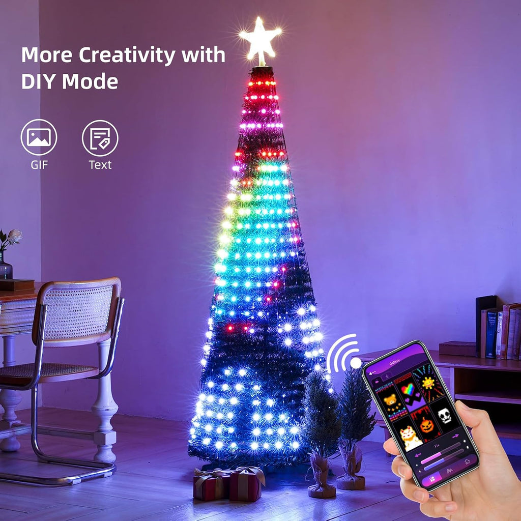 7ft Smart Christmas Tree Lights, 400 LED RGB+White, DIY 16 Million Colors & 12 Modes, App & Remote Control