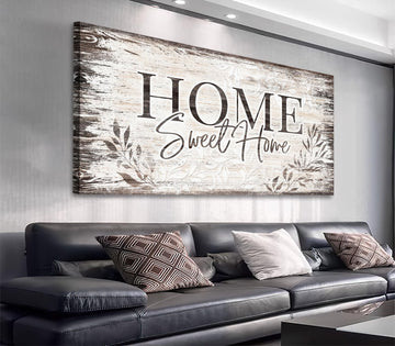 Sweet Home Wall Art Dark Brown Rustic Farmhouse Canvas Sign, 24"x48"
