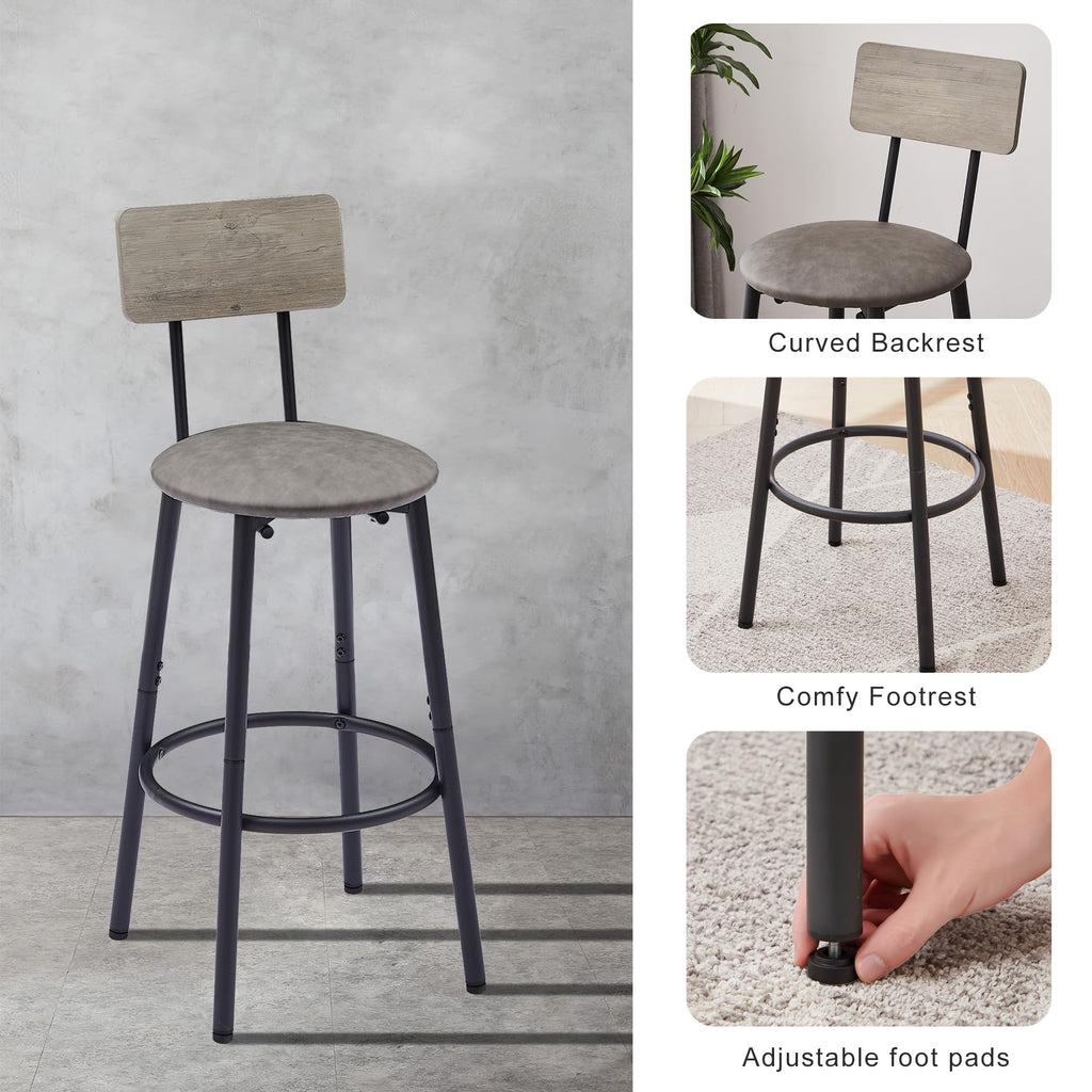 Bar Table Set for 2 with 2 PU Upholstered Stools, Pub Bistro Dinning Table and Stools with Backrest, Counter Height
