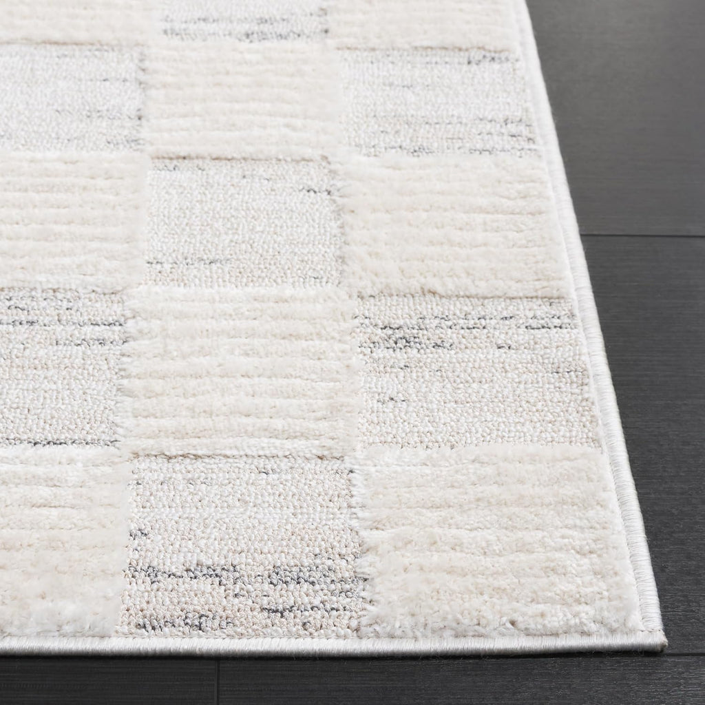 Elmhurst Collection Area Rug, Ivory & Grey, Checkered Design, Non-Shedding & Easy Care, Ideal for the