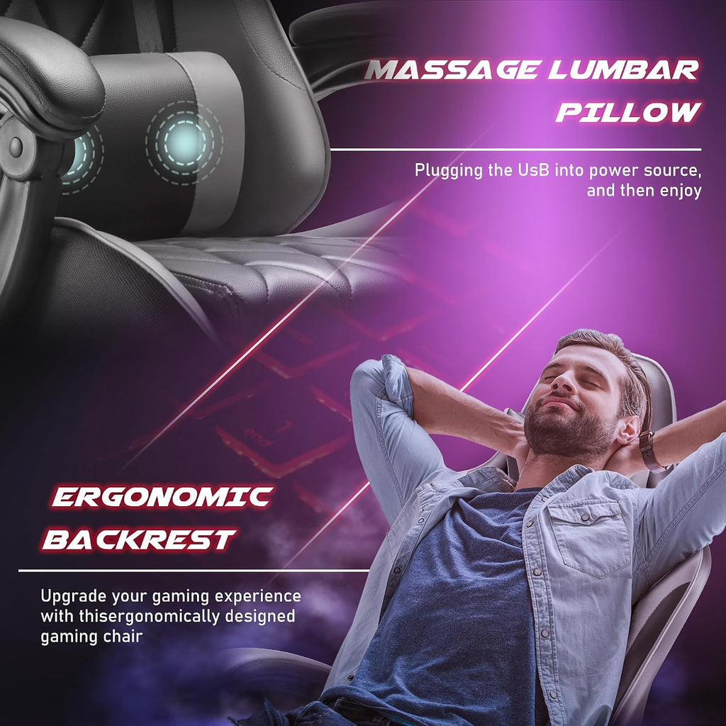 Gaming Chair, Computer Chair with Footrest and Massage Lumbar Support, Ergonomic High Back Video Game Chair with