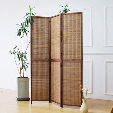 3 Panel Detachable Room Divider, 5.6 ft Tall Two in One Bamboo Privacy Screen (Converts into 2 Low Dividers), Folding