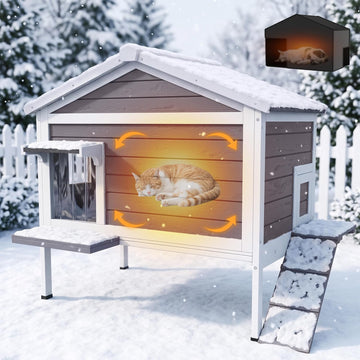 Outdoor Cat House with Insulated Liner, Winter Warm Cat Shelter