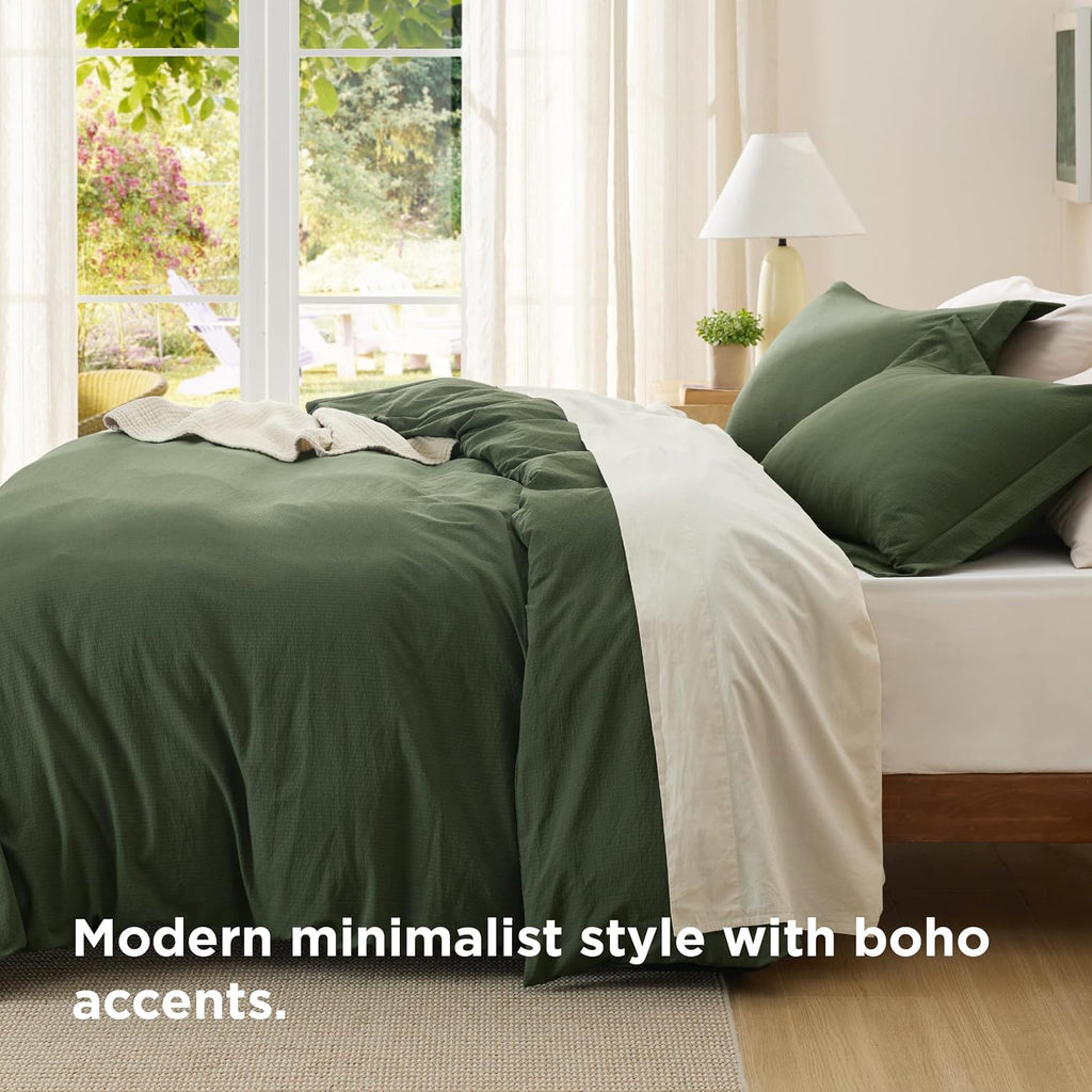 Textured Duvet Cover Queen - Cotton-Like Polyester Jacquard Duvet Cover Set for All Seasons - 3 Pieces Elevated Dobby