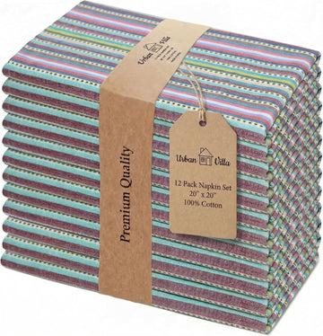 Cloth Napkins Cotton 20x20 (Set of 12) Multi Blue