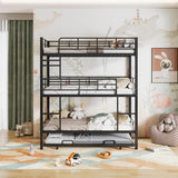 Triple Bunk Bed with Trundle Guardrail & Ladder Twin Metal, No Box Spring Needed, Easy Assemble