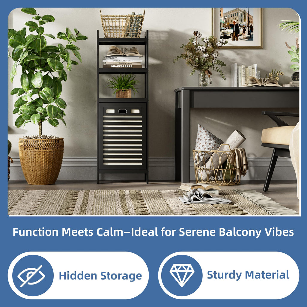 Tilt Out Laundry Hamper, Bamboo Bathroom Cabinet with Pull Out Removable Bag and 3 Tier Storage Shelves, 10 Gal