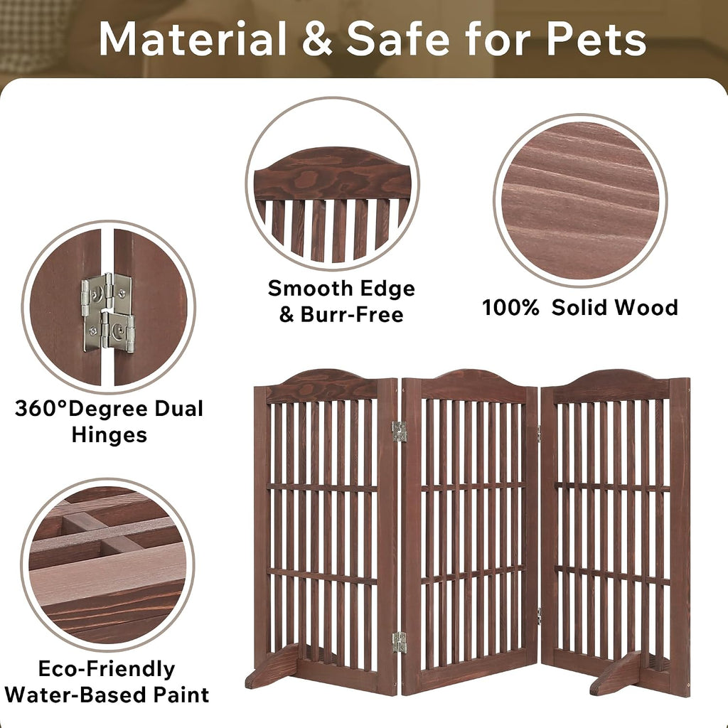 Wooden Freestanding Foldable Pet Gate, 3 Panels, Step Over (Brown, 30 inch)