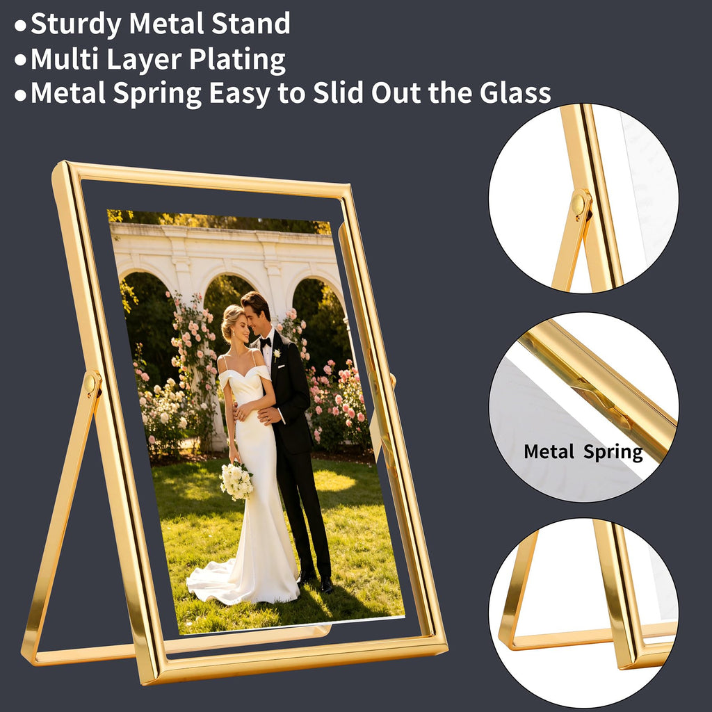4x6 Triple Floating Frame, Metal Narrow Design, Gold