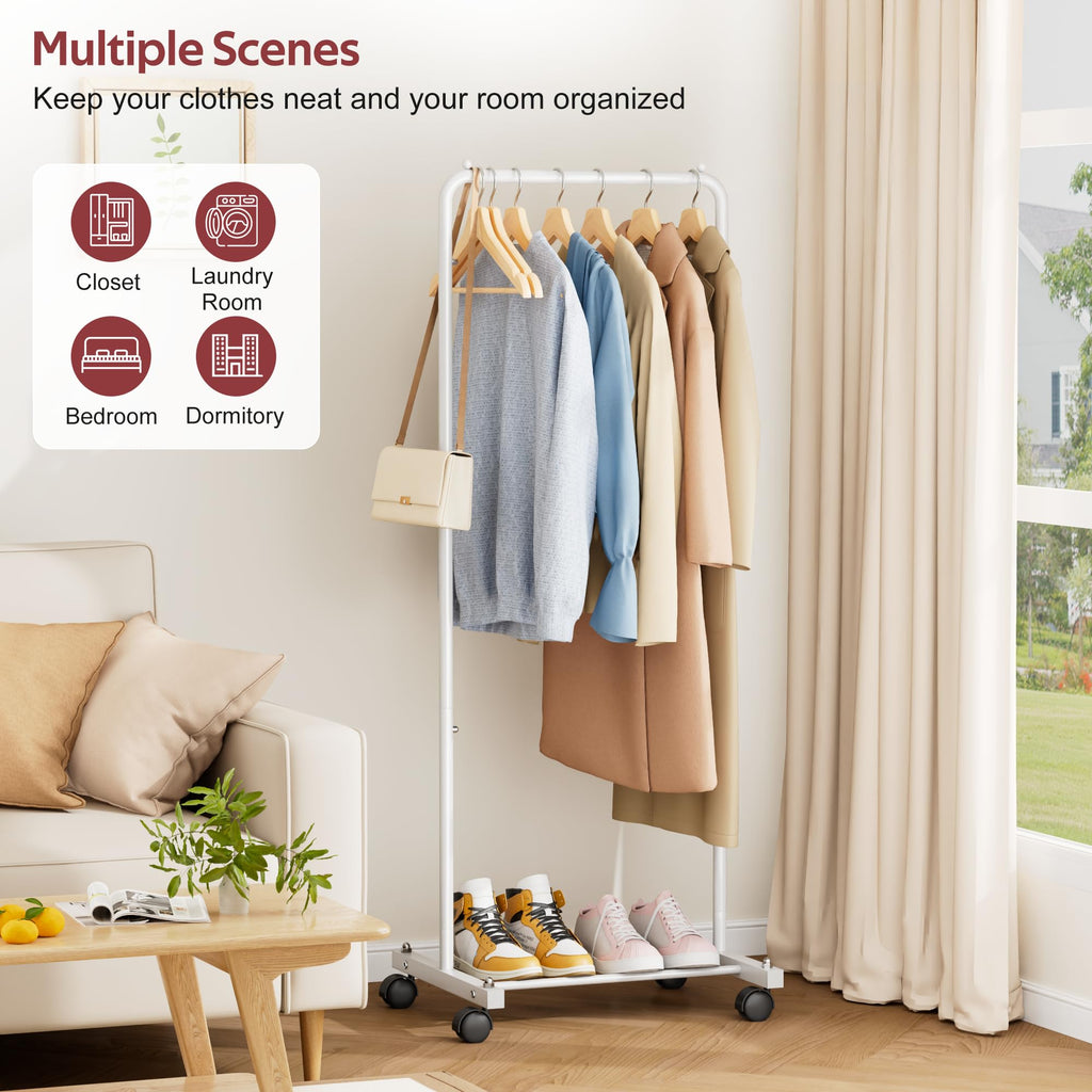 Small Clothing Rack with Wheels, Portable Clothes Racks for Hanging Clothes, 56" Metal Rolling Garment Rack for