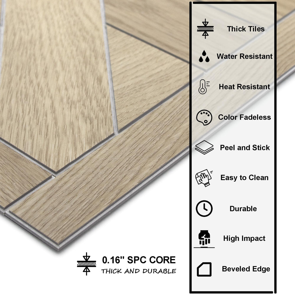 12-Pack Peel & Stick Floor Tile, Pinwheel Warm Oak