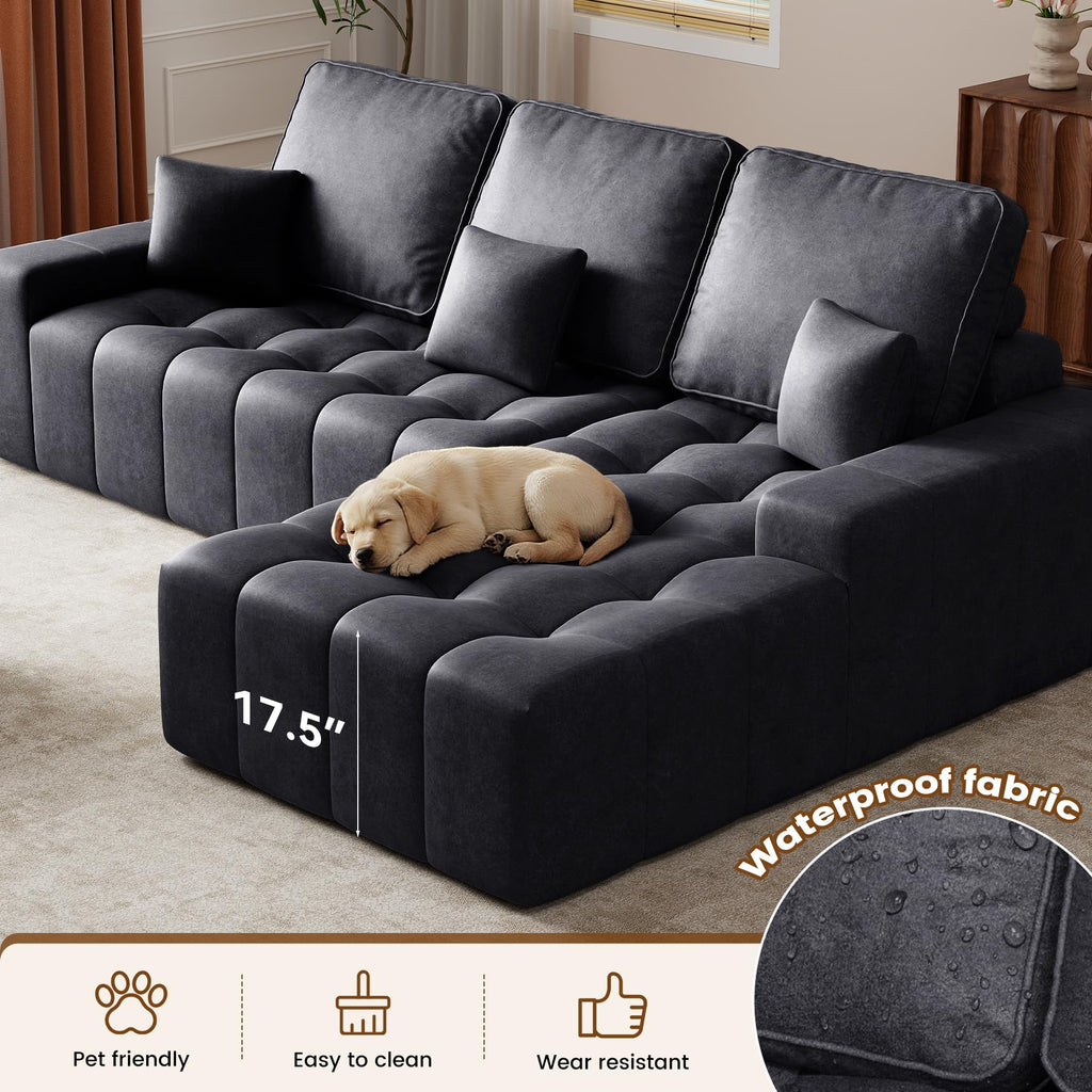 110'' Faux Leather Boneless Modular Sectional Couch, Black Right Facing