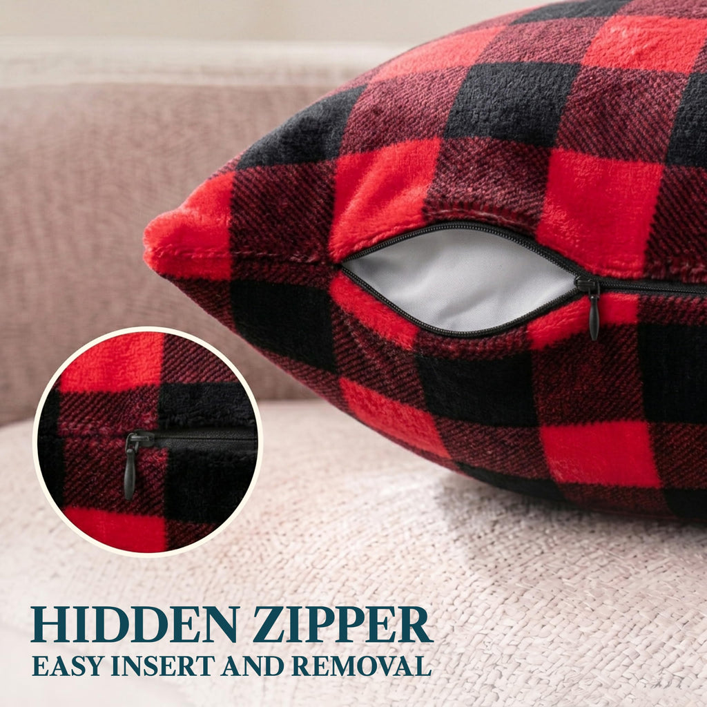 Buffalo Plaid Red Decorative Throw Pillow Covers 20x20 Set of 2