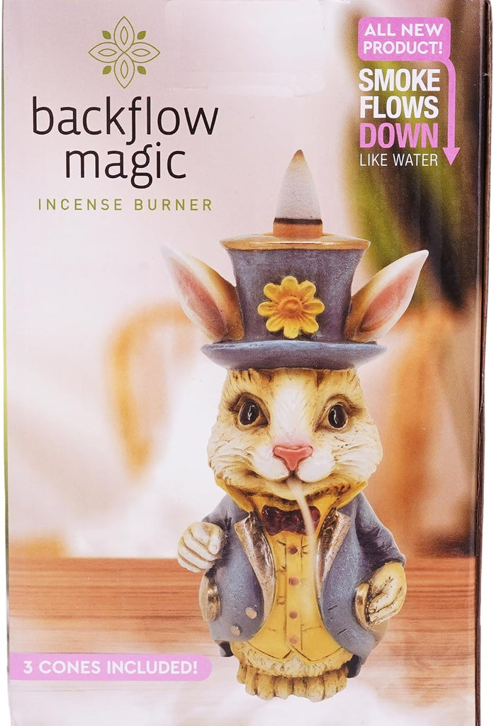 Alice in Wonderland Rabbit Backflow Incense Burner | 6.25 x 2.5 Inches | Hand-Painted Cold Cast Resin Decorative