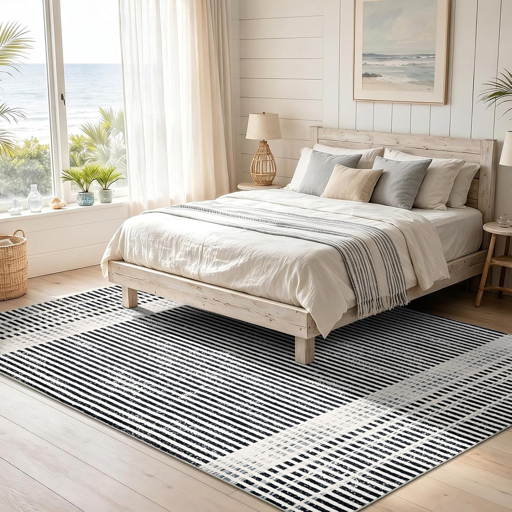 Washable Modern Striped Area Rug, Abstract Living Room Rug