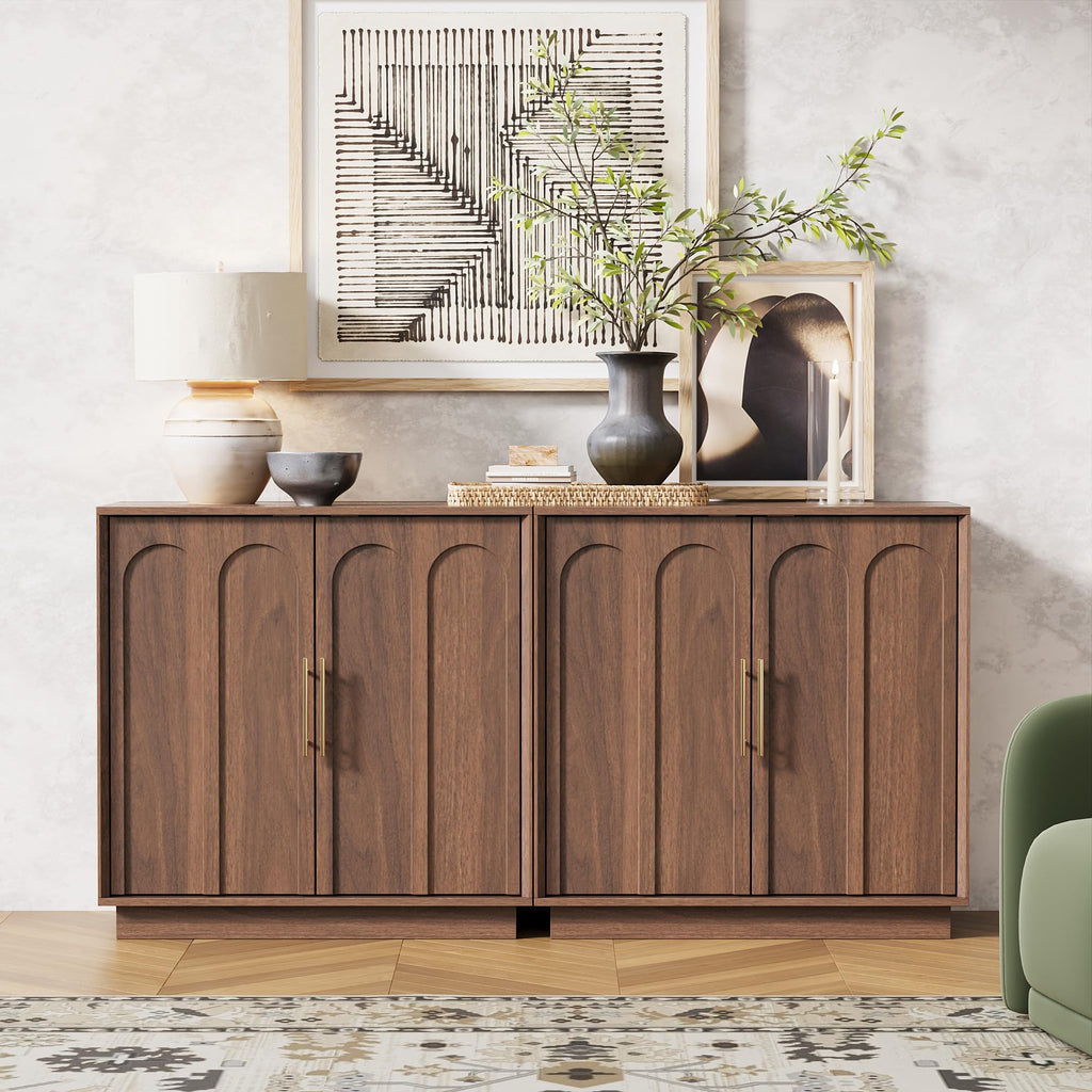 31.5" Sideboard Buffet Cabinet with Storage, Walnut, 3pcs